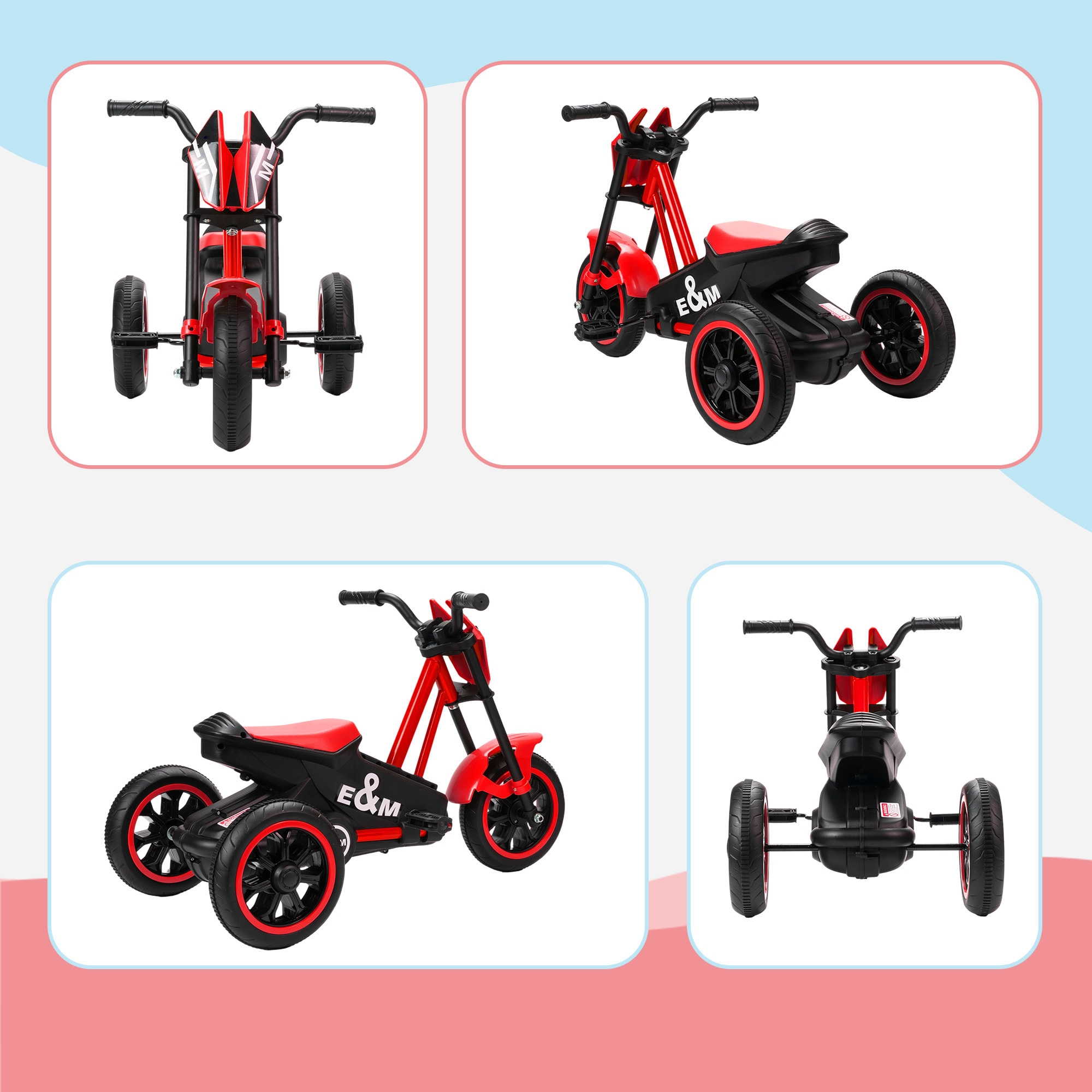 Tricycle enfant moto roues dia. 21,5 cm rouge noir
