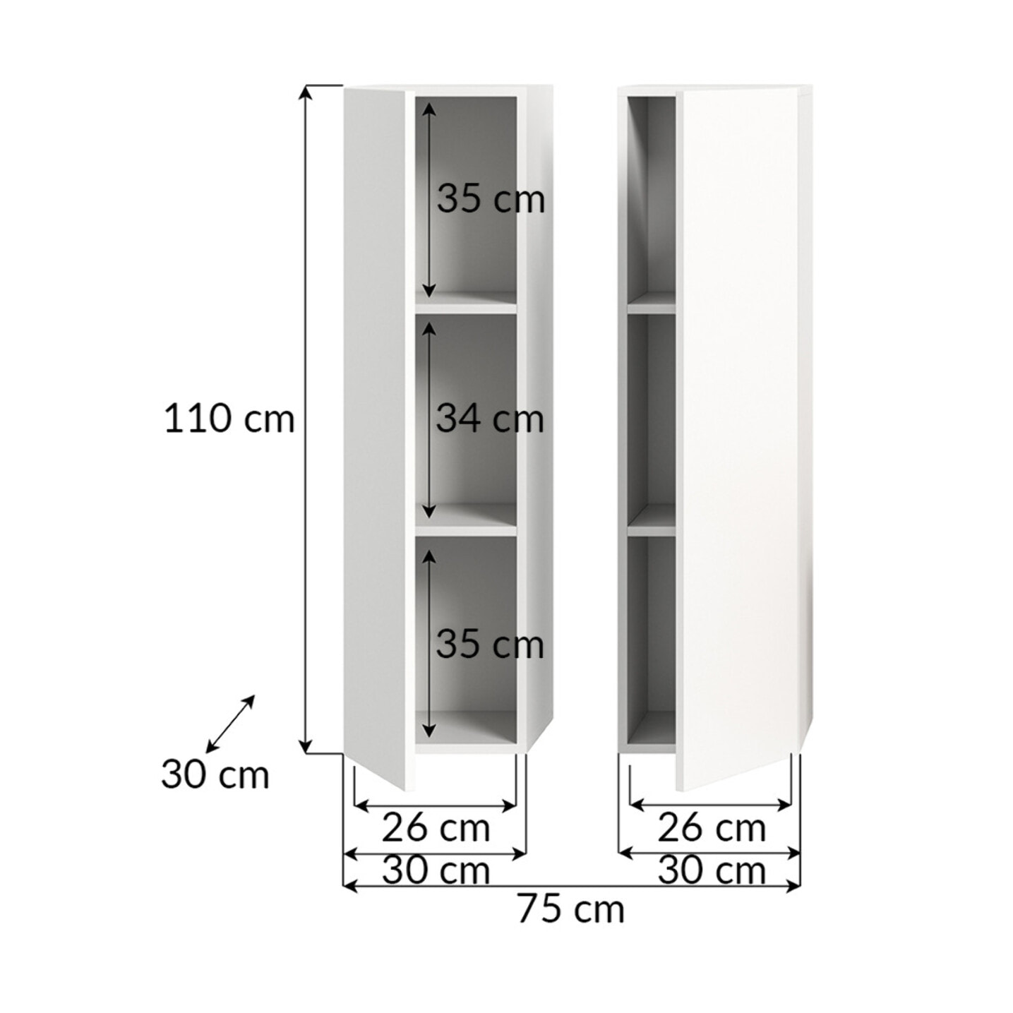Ethan – 2 armoires murales – blanc - 110 cm - Bois / Blanc