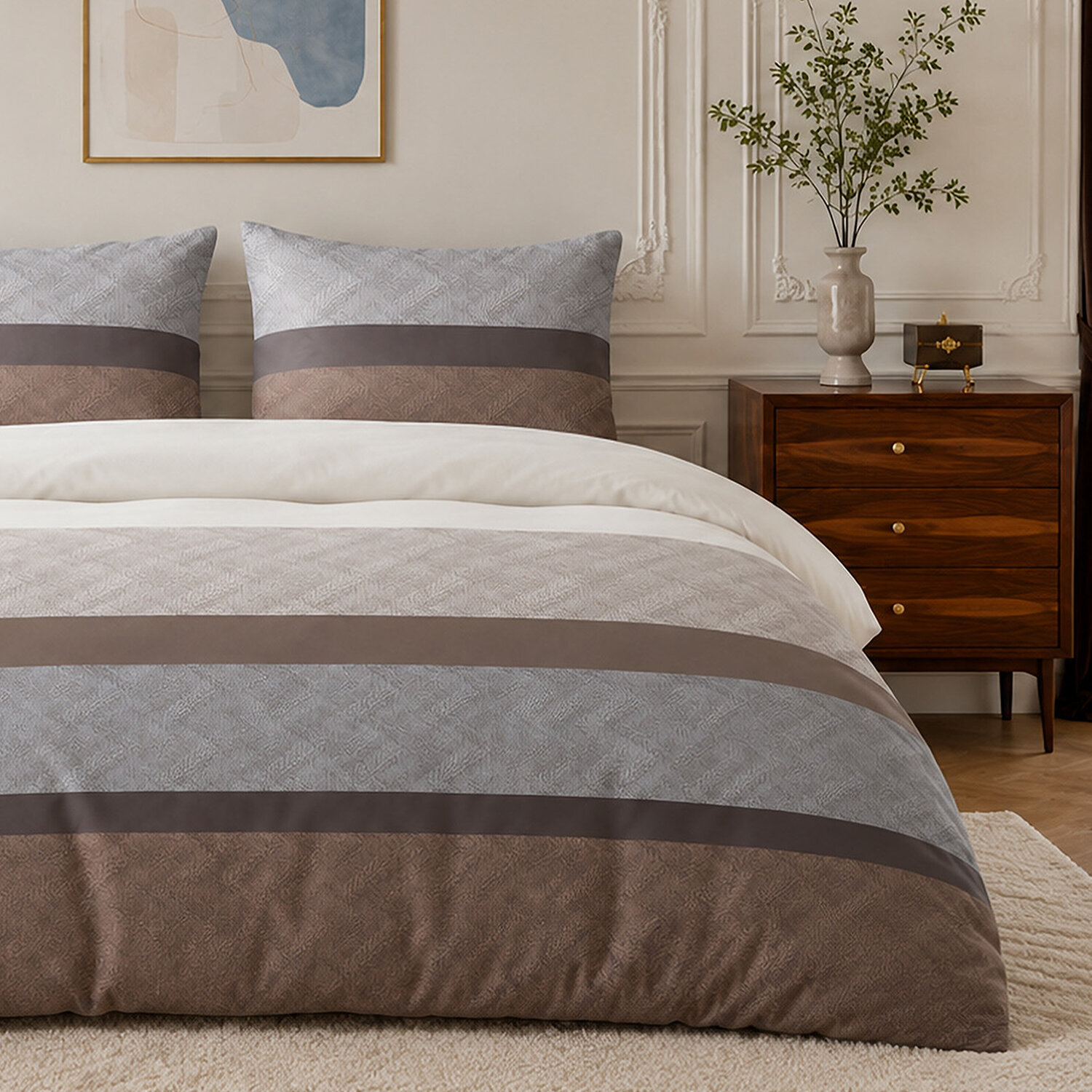 Parure housse de couette 100% percale de coton rayures larges horizontales - TERIX
