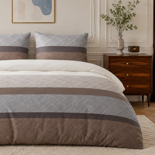 Parure housse de couette 100% percale de coton rayures larges horizontales - TERIX