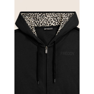 Tuta con zip e cappuccio con interno animalier