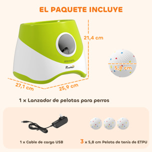 Lanzador de Pelotas para Perros Automático con 3 Pelotas ETPU, 3 Distancias Ajustables 6m/10m/14m, Juguete Interactivo, para Perros Pequeños y Medianos, Interior y Exterior, Verde