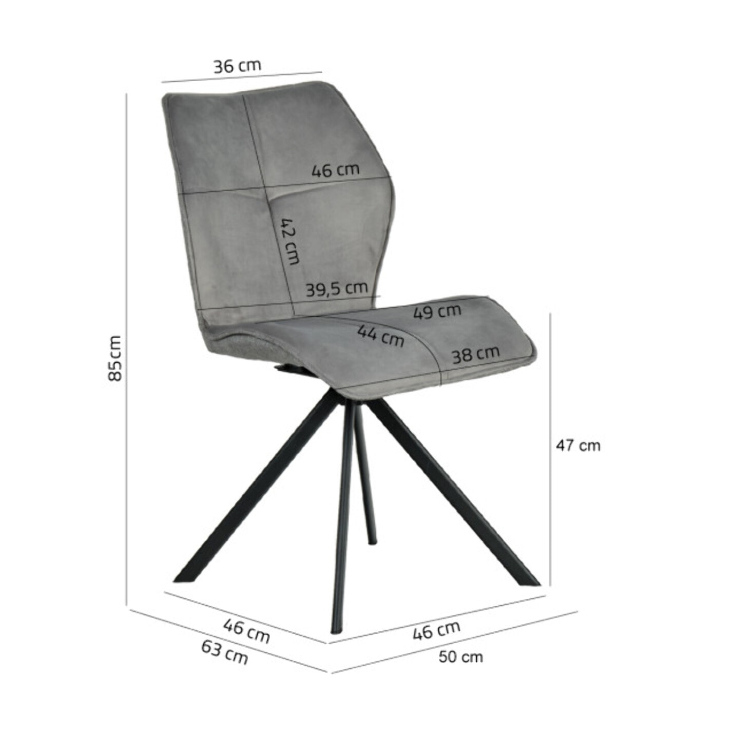Chaise rotative 360° bicolore en velours et tissu & pieds en métal - FLORENCE