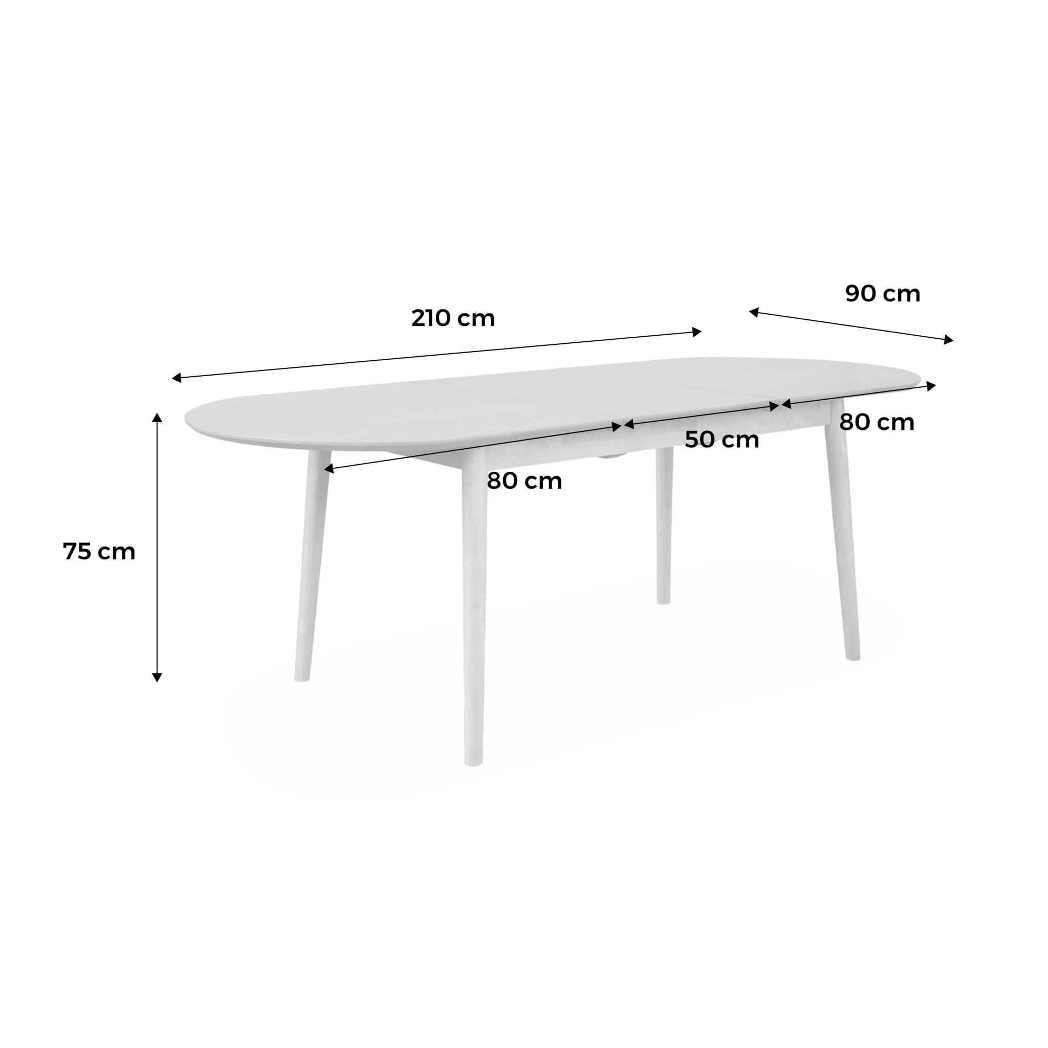 Table à manger oblongue extensible bois d'hévéa et placage chêne 6-8 places LISA