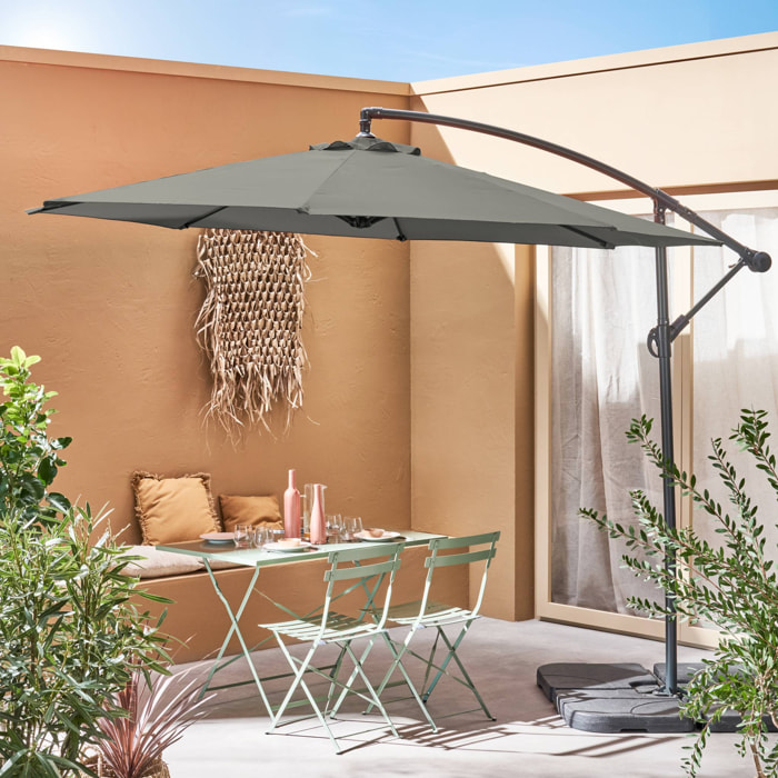 Parasol déporté rond Ø300cm  - Hardelot - Kaki  - Manivelle anti-retour | Toile déperlante | Facile à utiliser