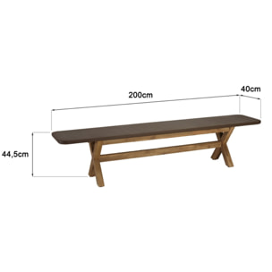 NESTOR - Banc 200x40cm effet béton marron pied en bois d'acacia