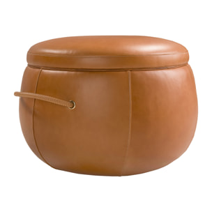 Puff con asiento tapizado en piel de origen vacuno en camel 63x63x47cm