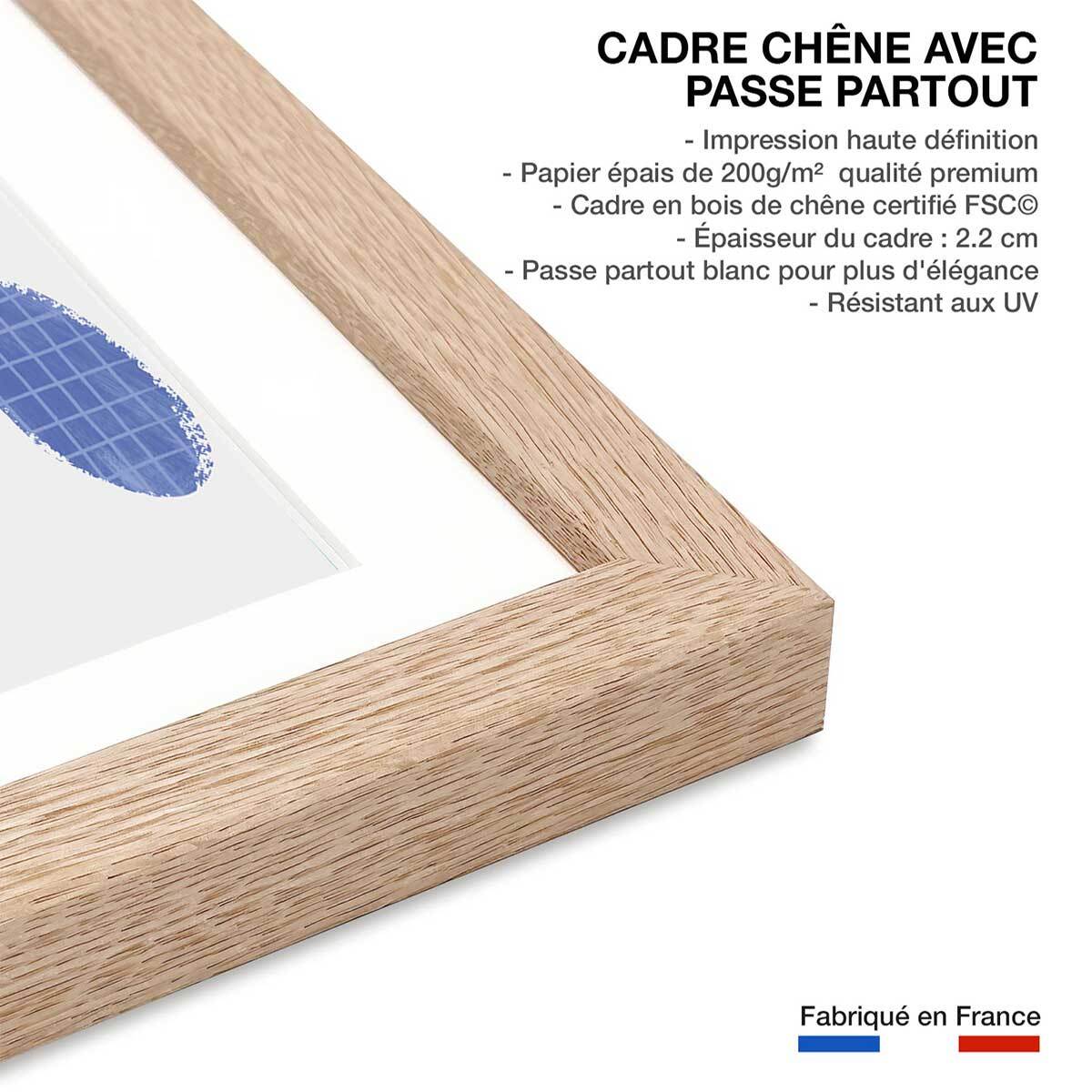 Affiche enfant baleine bleue  Affiche + cadre en bois - Chêne