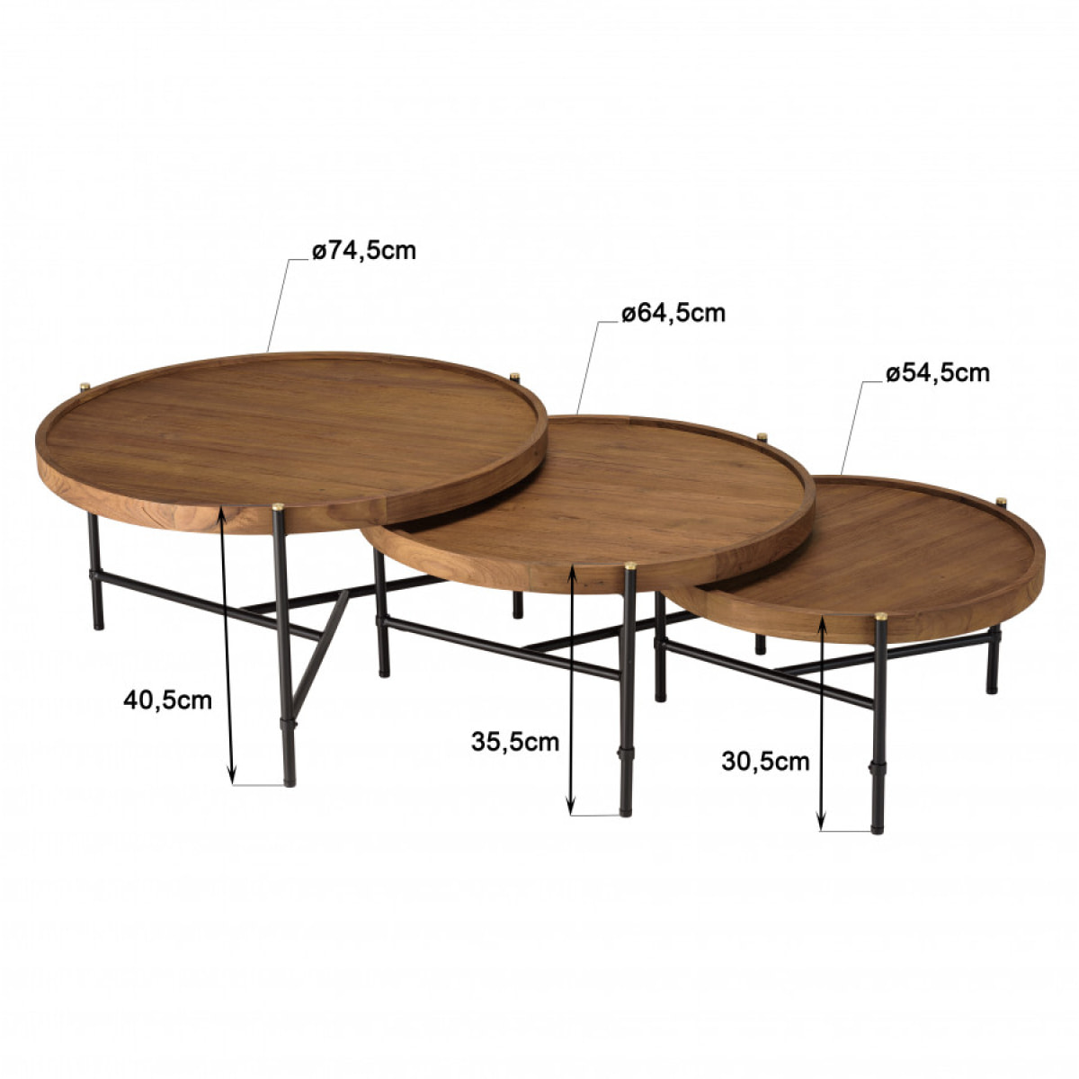 ALIDA - Set de 3 tables basses tripodes rondes