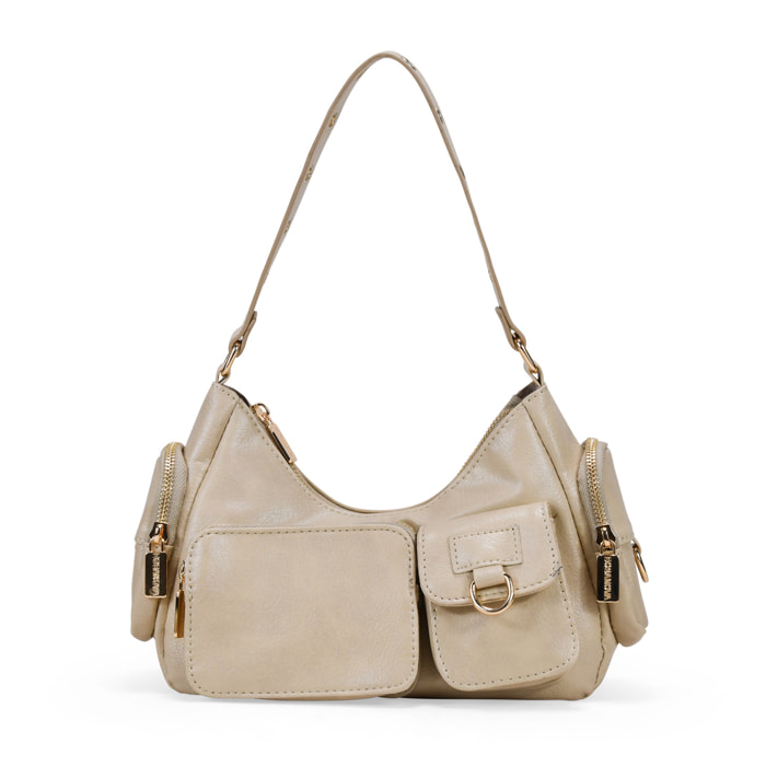 Bolso de hombro piedra con bolsillos