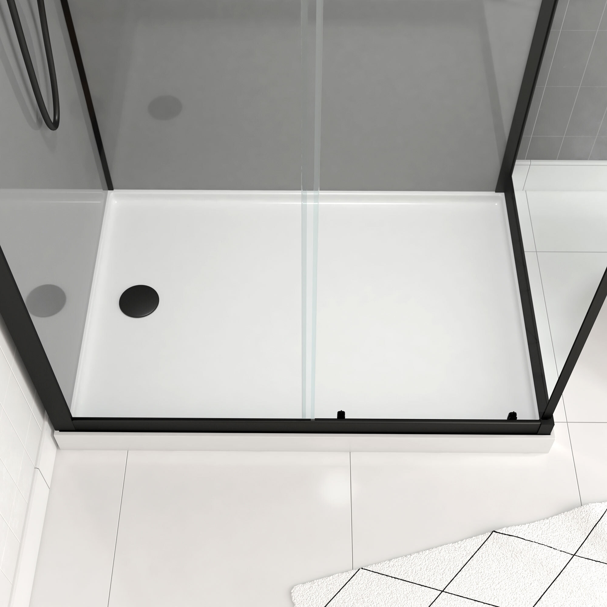 Cabine de douche rectangle 110x80x209 cm - Receveur bas - Fonds Gris Profilés Noir Mat - FOGGY LOW