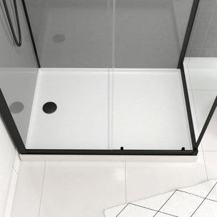 Cabine de douche rectangle 110x80x209 cm - Receveur bas - Fonds Gris Profilés Noir Mat - FOGGY LOW
