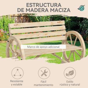 Banco de Jardín de Madera, Banco de Exterior con Reposabrazos en Forma de Rueda, Estilo Rústico, Carga 240 kg, de 2 Plazas, para Patio, Terraza, 105,5x56x79 cm, Madera Natural