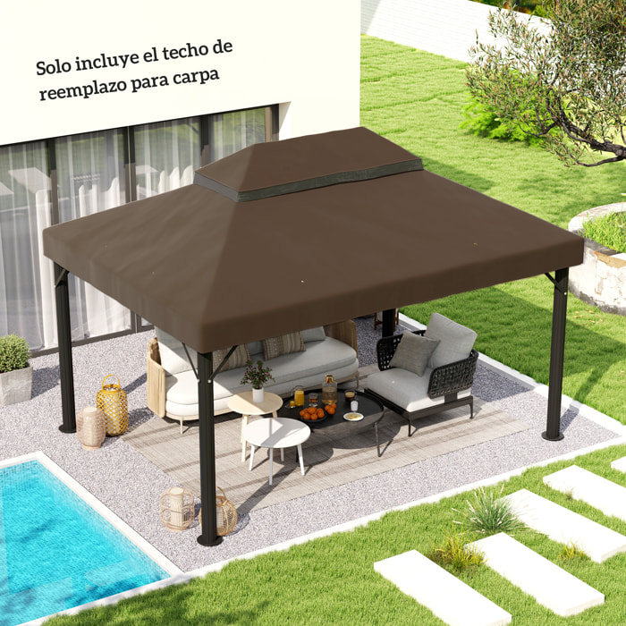 Techo de Repuesto para Cenador 4x3 m Cubierta de Repuesto con Techo Doble con Mosquitera Protección UV 30+ Toldo de Recambio para Pabellón Gazebo Café