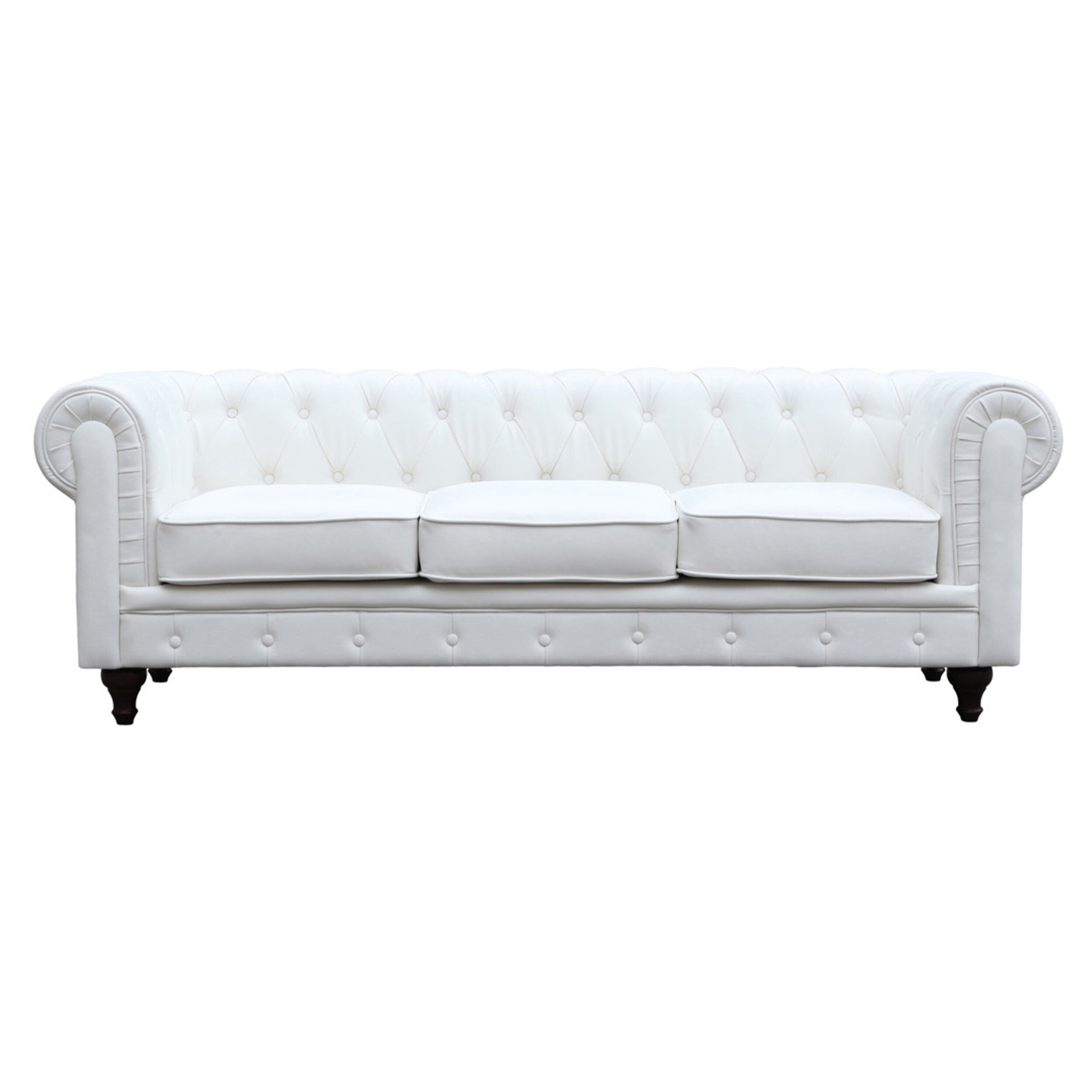 Canapé fixe Chesterfield "Aliza" - 208 x 82 x 70 cm - 3 places - Blanc