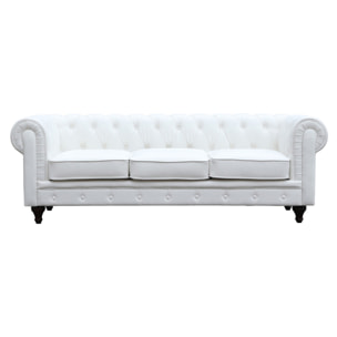 Canapé fixe Chesterfield "Aliza" - 208 x 82 x 70 cm - 3 places - Blanc
