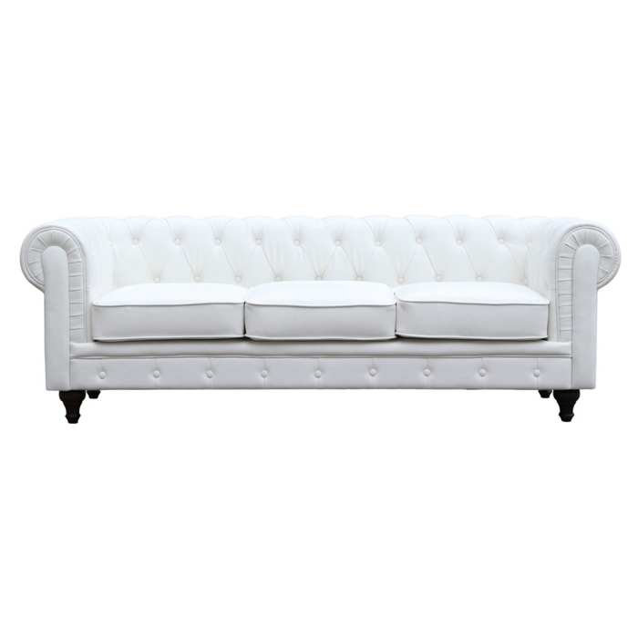 Canapé fixe Chesterfield "Aliza" - 208 x 82 x 70 cm - 3 places - Blanc