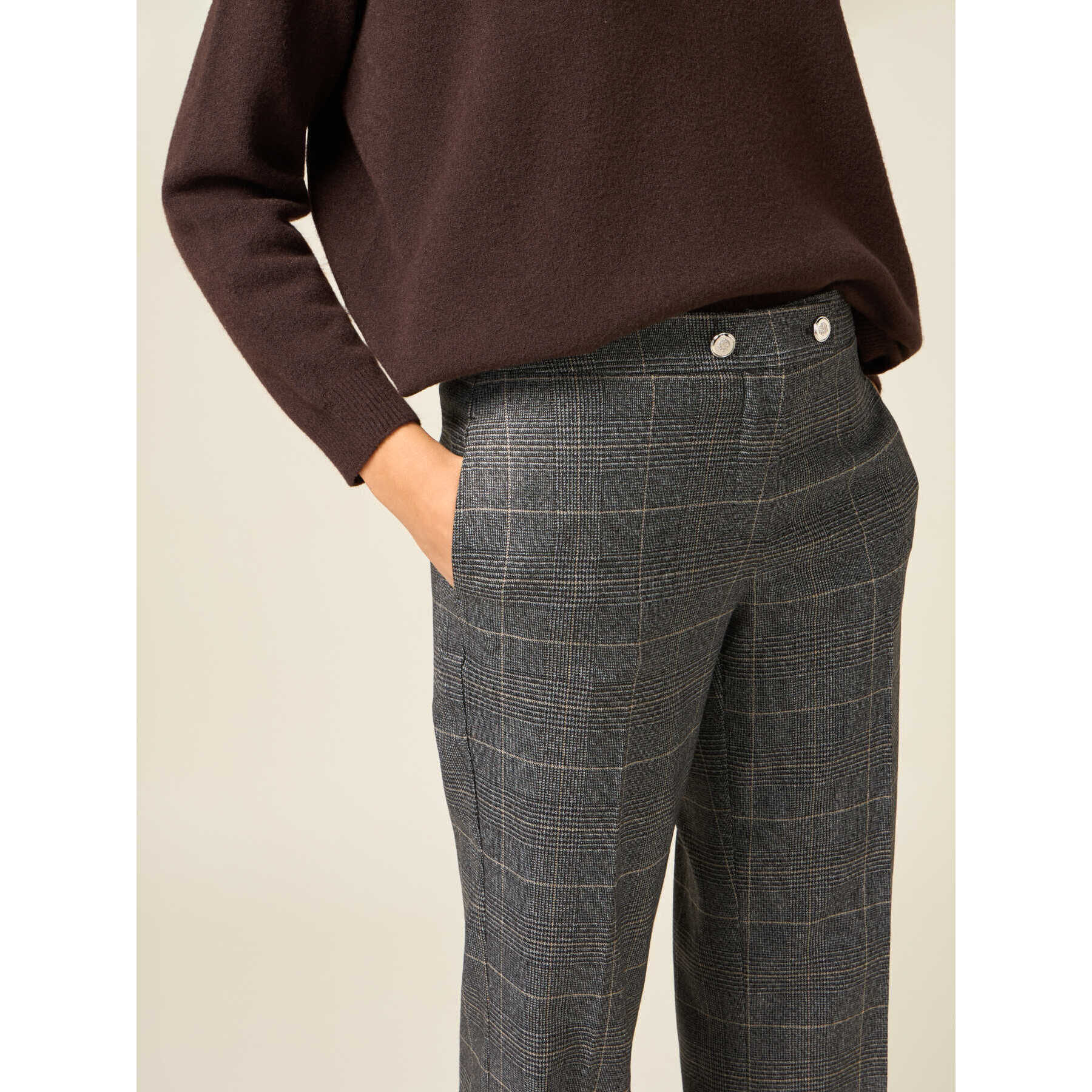 Oltre - Pantaloni palazzo check - Grigio