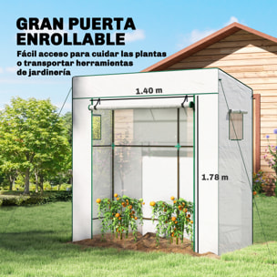 Invernadero Pequeño Invernadero de Exterior con Ventanas de Malla y Puerta con Cremallera Marco de Acero y Cubierta de PE 140g/m² para Cultivar Tomates Plantas Flores 196x77x197 cm Blanco