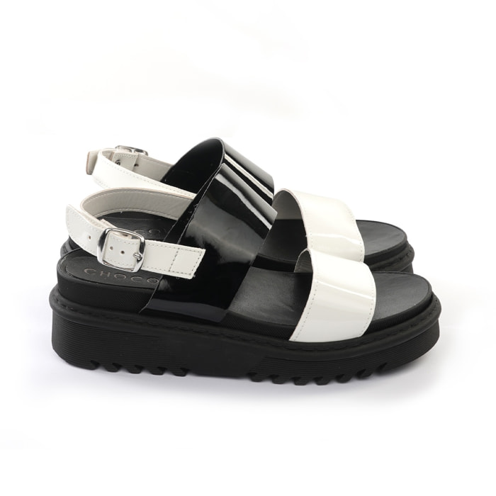 SANDALO FLATFORM DOPPIA FASCIA CHOCOLA' NERO E BIANCO
