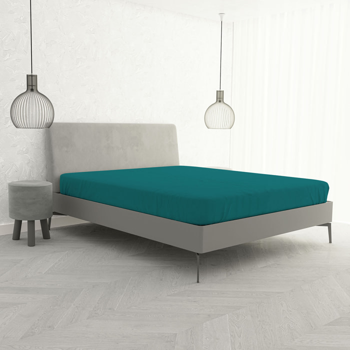 LENZUOLO SOTTO CON ANGOLI MAX COLOR, 100% Cotone, Made in Italy - VERDE BOTTIGLIA