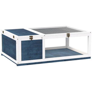 Enclos pour tortue - parc pour tortue - niche, enclos extérieur, toits ouvrants verrouillables - plexiglas métal sapin bleu