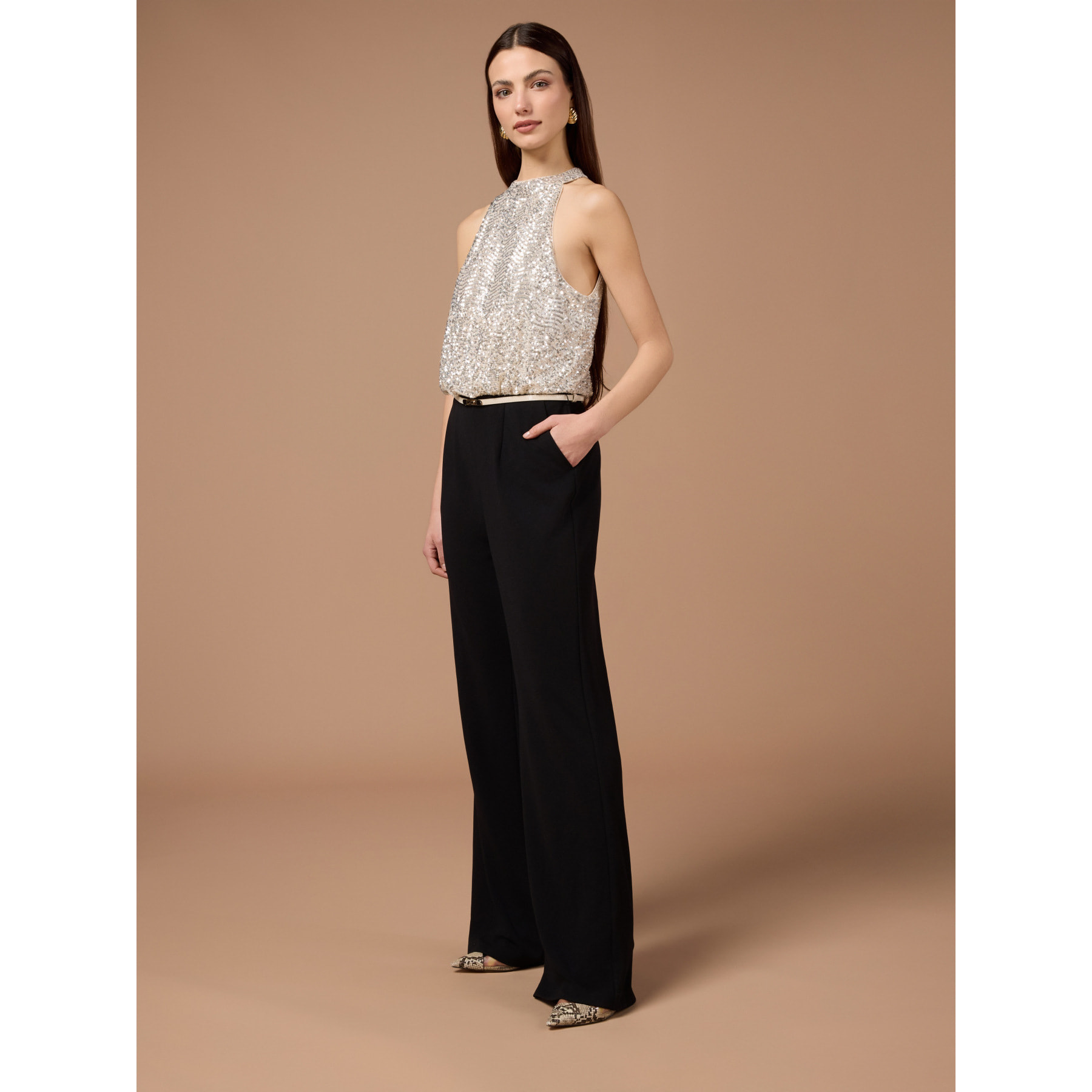 Oltre - Mono bimaterial con top de lentejuelas - Negro