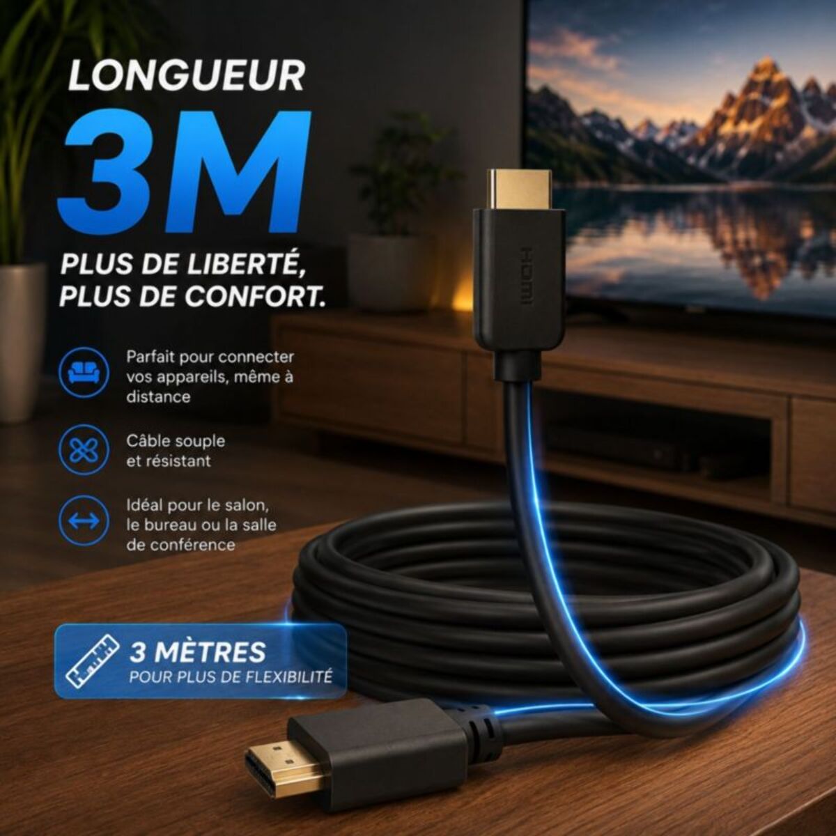 Câble HDMI ESSENTIELB 2.0/18Gbps 3M Noir