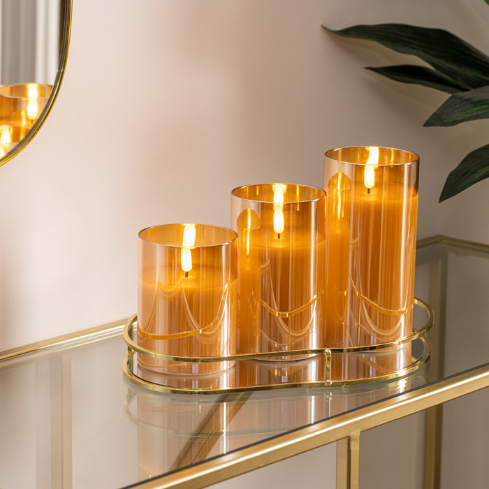 Coffret 3 bougies LED Sena verre ambre D75cm