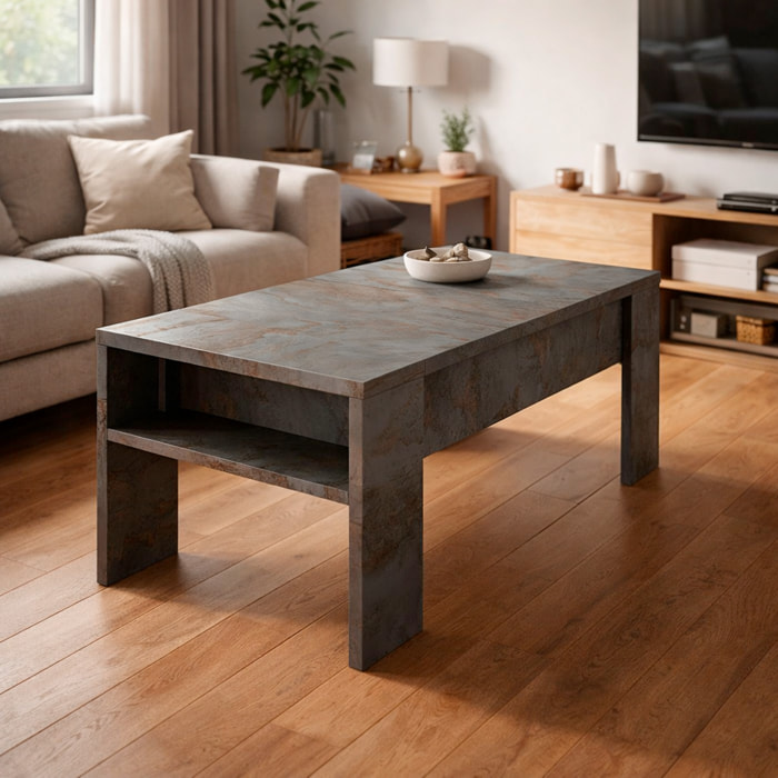 Tavolino Da Salotto Trasformabile Con Piano Sollevabile E Vano Contenitore Moderno Per Smart Working 98 x 50 x 43 Cm Colore Ossido