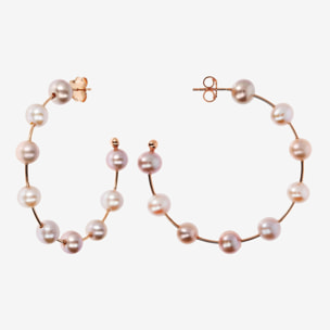 Orecchini a Cerchio con Perle d'Acqua Dolce Multicolor Ø 6/6.5 mm in Argento 925 placcato Oro rosa 18Kt