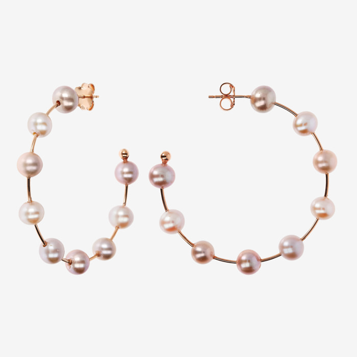 Orecchini a Cerchio con Perle d'Acqua Dolce Multicolor Ø 6/6.5 mm in Argento 925 placcato Oro rosa 18Kt