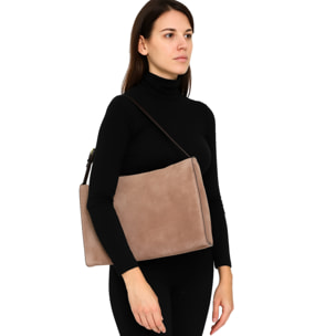 Borsa a spalla da donna Made in Italy - Modello Cielia Pro - Pelle scamosciata - 35.0 x 23.0 x 14.0 cm