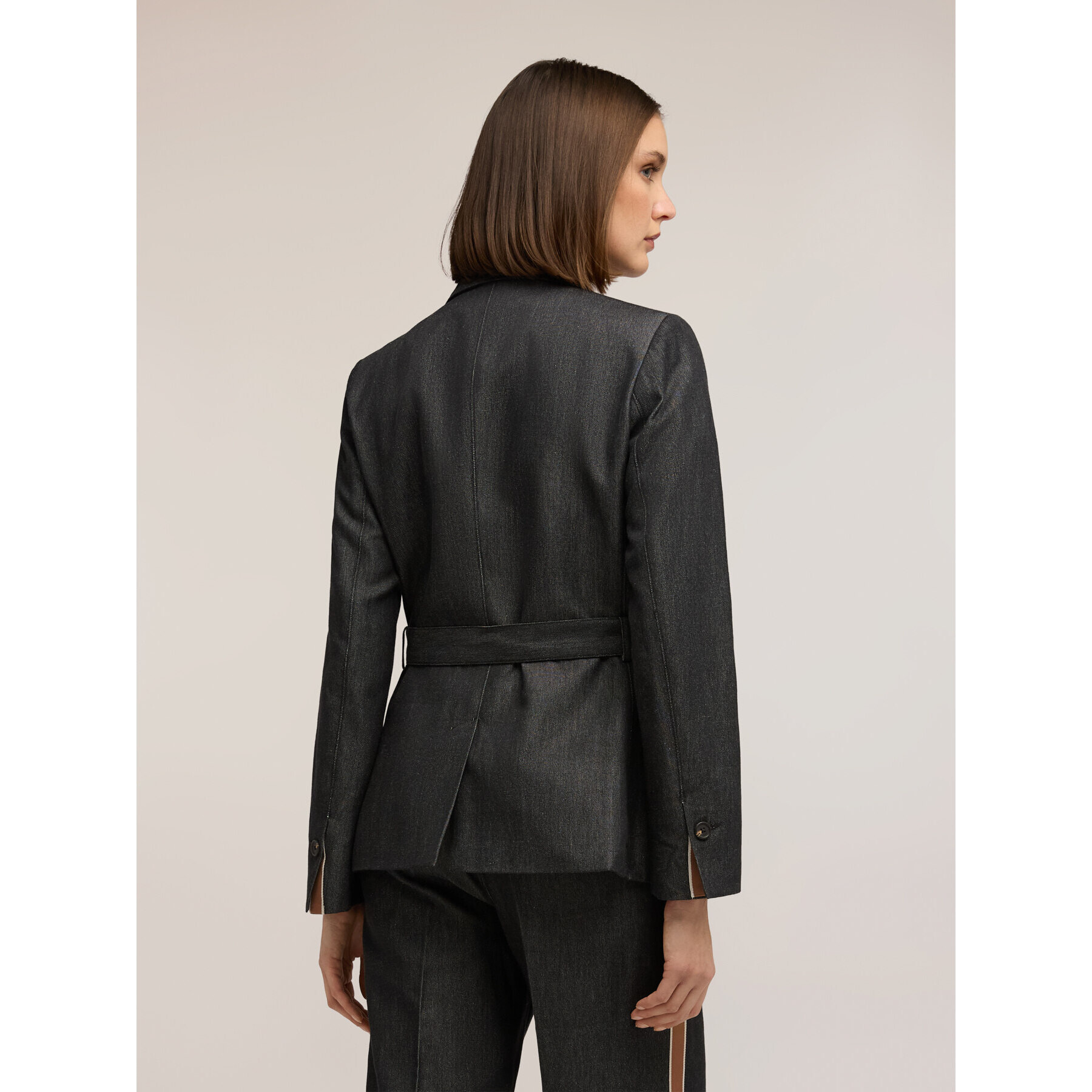 Motivi - Blazer con cintura misto ramiè - Blu