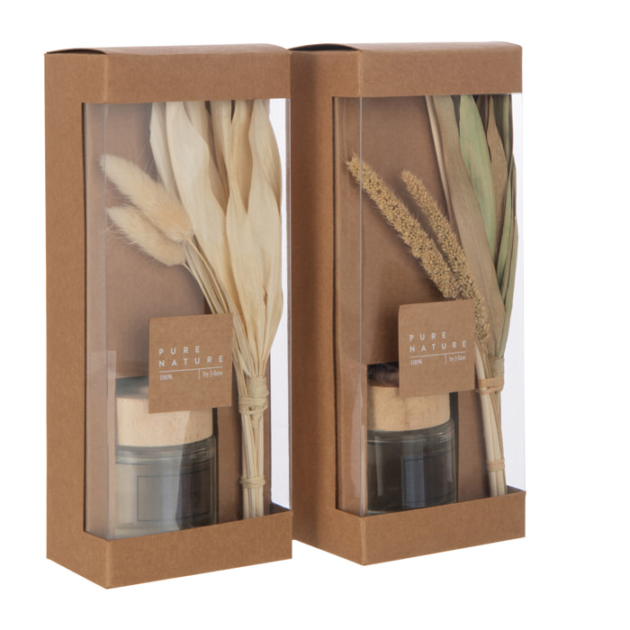 J-Line Bâtonnets parfumés + fleurs - verre - vert - 2 pcs