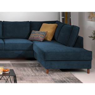 Jake - canapé panoramique d'angle droit - convertible avec coffre - 7 places - en velours côtelé - Bleu Ardoise