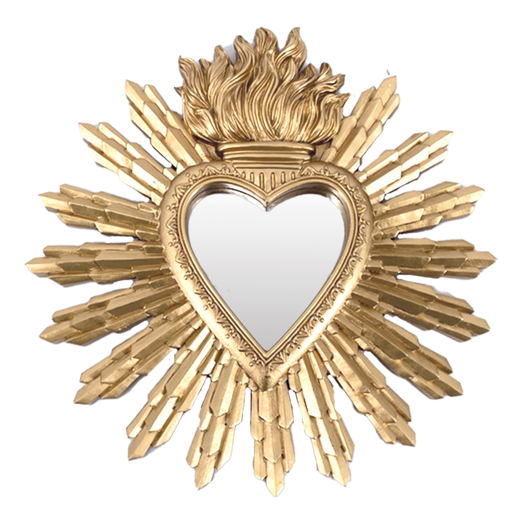 Ex-voto miroir en forme de coeur décoratif - Doré