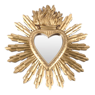 Ex-voto miroir en forme de coeur décoratif - Doré