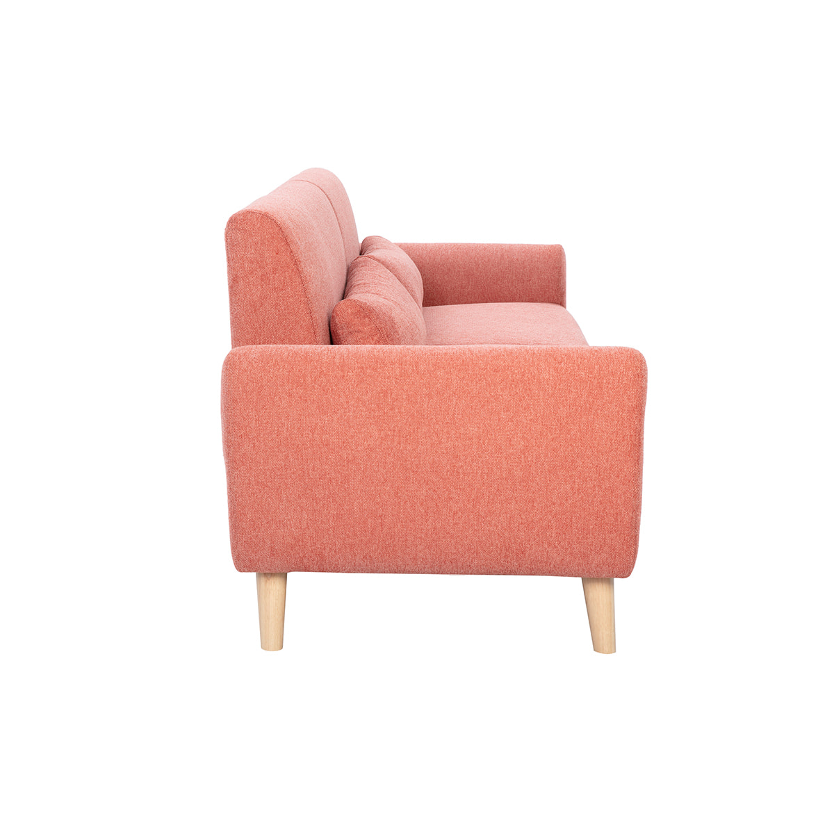 Canapé scandinave 3 places en tissu effet velours texturé terracotta et bois clair EKTOR