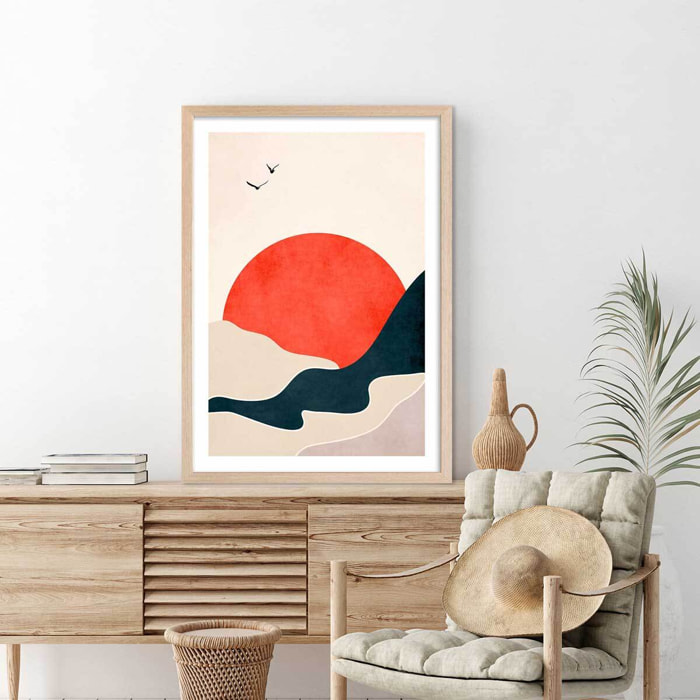 Affiche ""drowning sun"" Affiche + cadre en bois - Chêne