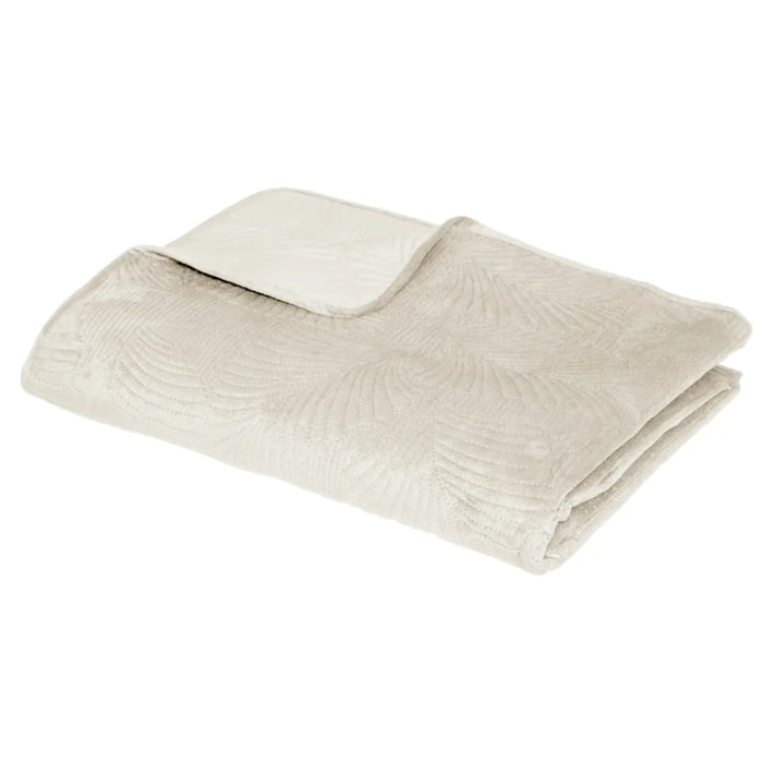 Dessus de lit "Delia" feuille velours blanc ivoire 240x260cm