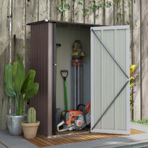 Caseta de Jardín 1,07 m² 142x86x189 cm Cobertizo Exterior Metálico con Puerta Cerradura y Orificios de Drenaje para Almacenamiento de Herramientas Marrón
