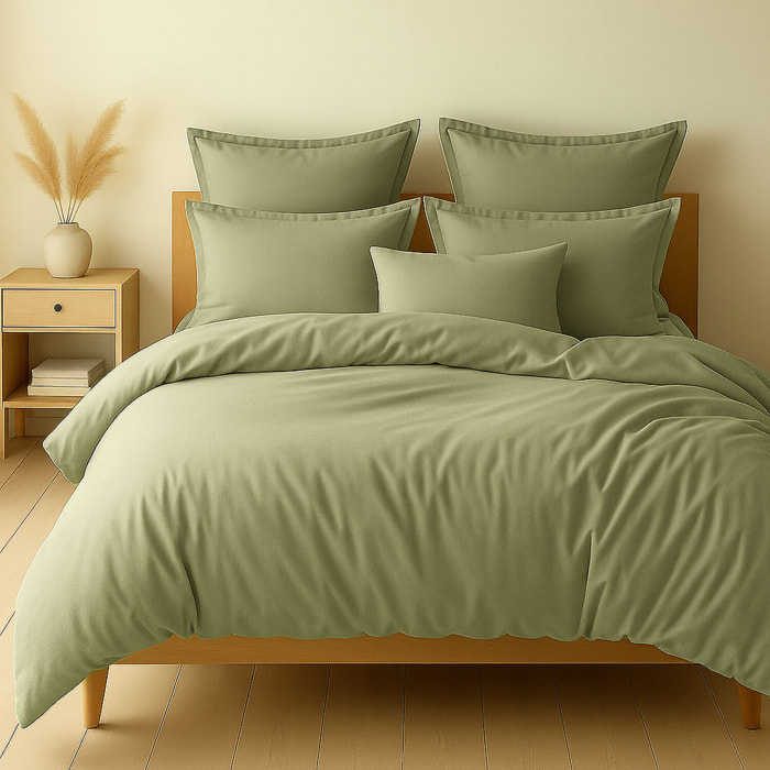 Parure Housse De Couette Uni 100% Coton - Essentiel - Verveine