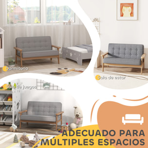 Sofá para Niños de 2 Plazas, Sillón Infantil de Felpa Suave con Estructura de Madera, Asiento y Respaldo Acolchados, Reposabrazos, para Niños de +3 Años, para Dormitorio, Sala de Juego, Gris