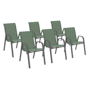 Chaises de jardin empilables textilène vert - lot de 6