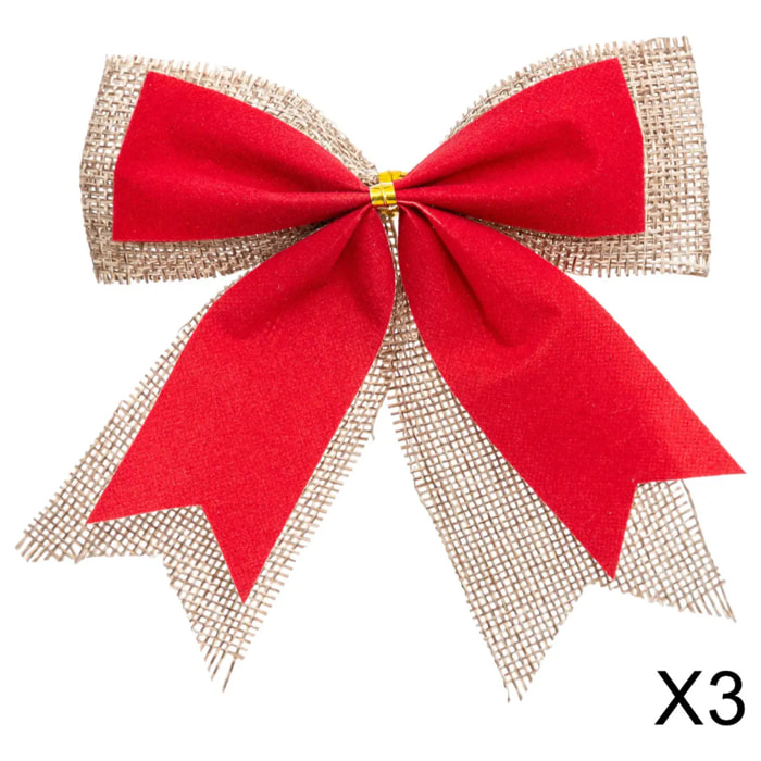 Lot de 3 nœuds déco 10x12cm jute