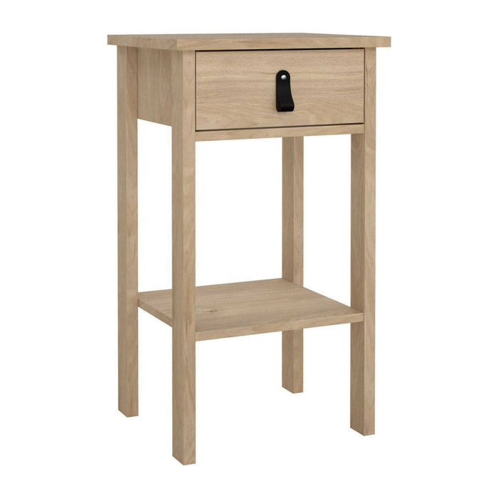 Comodino Inday, Comò basso, Tavolino da notte, Mensola da letto, 40x34 h70 cm, Rovere