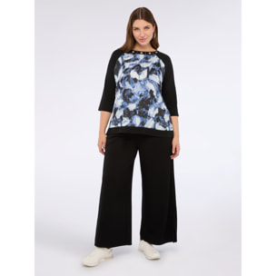 Fiorella Rubino - T-shirt bimaterica con occhielli sullo scollo - Nero