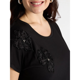 Fiorella Rubino - Camiseta con flores bordadas - Negro