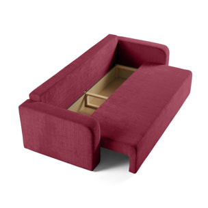 Miro - canapé droit 3 places - convertible avec coffre - en velours texturé - Prune